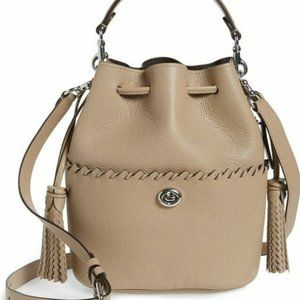 COACH LORA WHIPSTITCH BUCKET BAG TAUPE PEBBLED LEATHER
